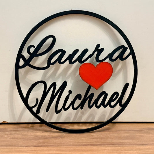 Personalisiertes Türschild – Ring mit zwei Namen & Herz-Design