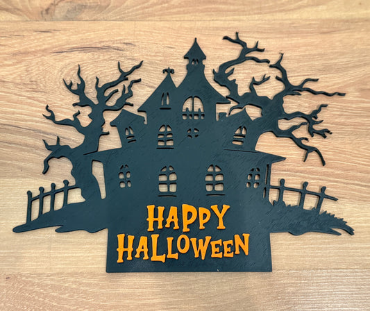 Gruselhaus-Türschild „Happy Halloween“