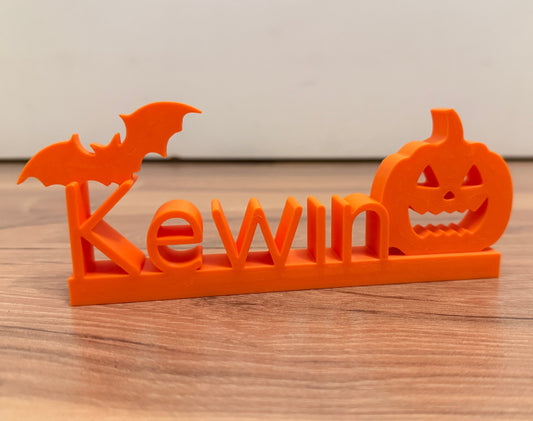 Namensschild mit Kürbis & Fledermaus