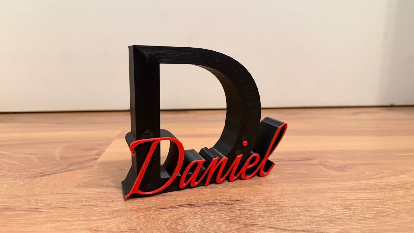Namensaufsteller – 3D-gedruckt mit Initial & Wunschname