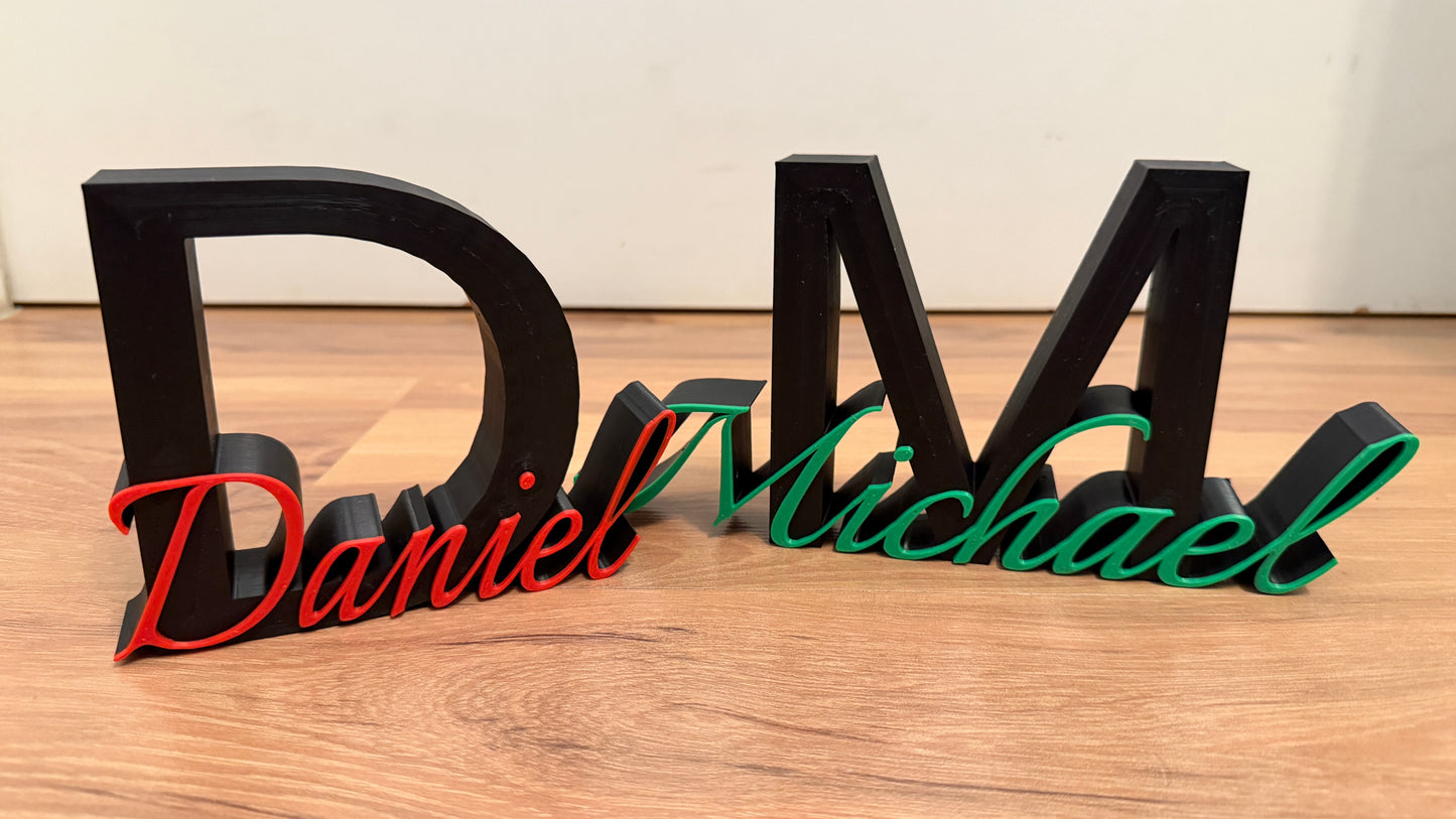 Namensaufsteller – 3D-gedruckt mit Initial & Wunschname