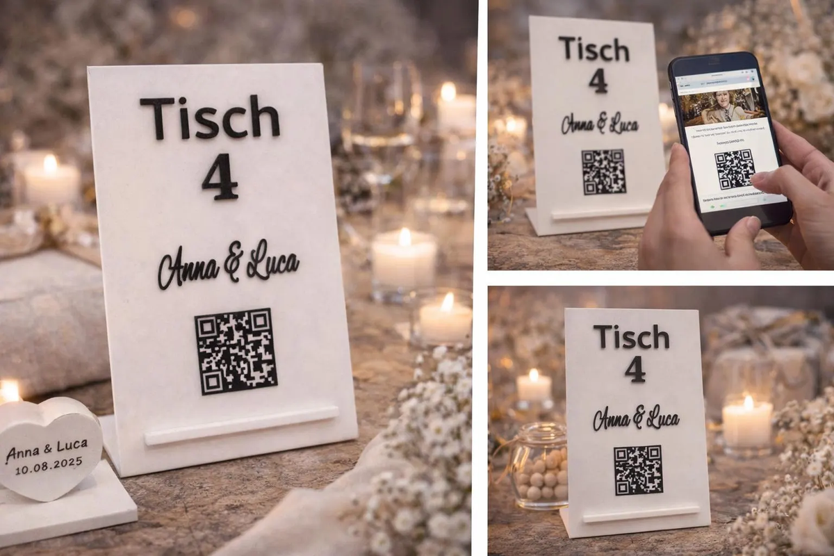 Eleganter Tischaufsteller mit Tischnummer & QR-Code
