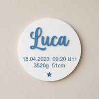 Geburtstafel personalisiert 3D Druck | Türschild Baby Geburtsdaten | Namensschild rund Geburt | Babygeschenk Geburt Deko Name