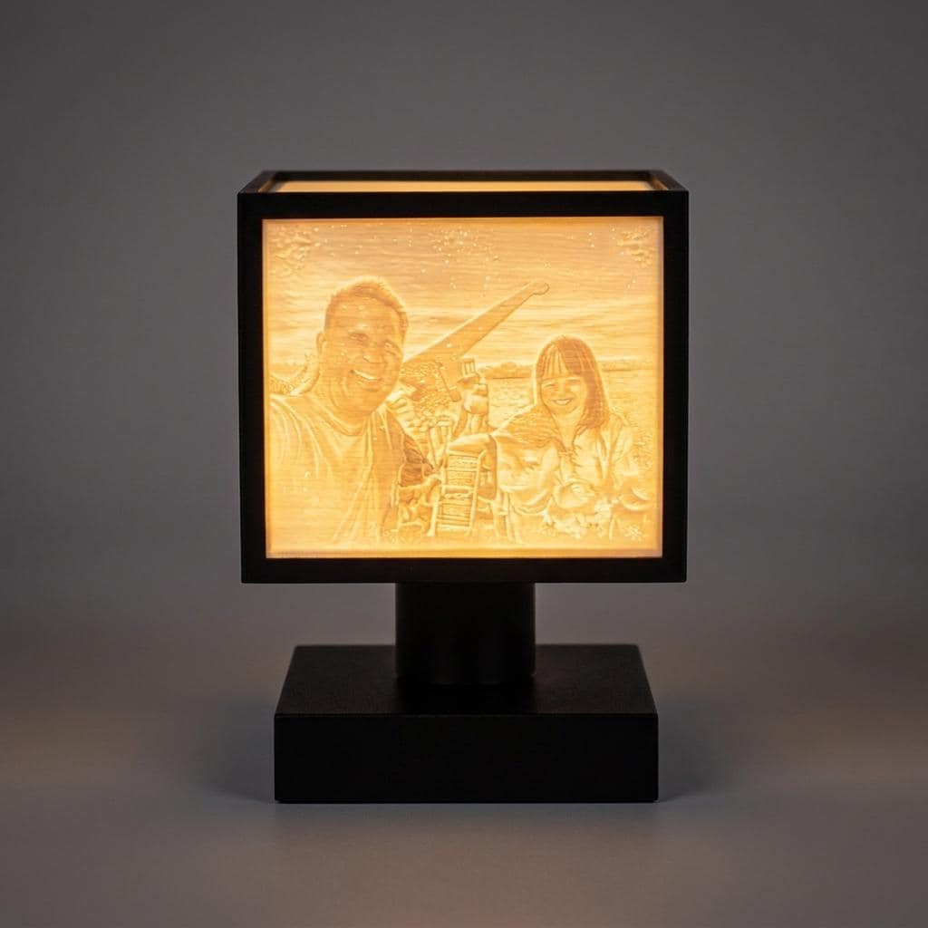 Lithophane Fotolampe Würfel | 4 Fotos in einer LED Lampe | Personalisiertes Foto Geschenk | Lichtbild 3D Druck | Geschenk Familie