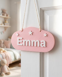 Türschild Kinderzimmer personalisiert mit Namen, Geschenk zur Geburt, Taufgeschenk, Namensschild Kind, Babyzimmer Deko Wolke mit Sternen
