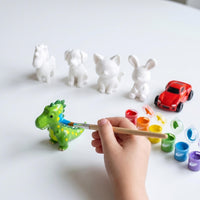 3D Ausmalfiguren Set zum Bemalen | 6 Stück Einhorn Dino Hund Katze Hase Auto | Kinder Bastelset DIY weiß blanko | Geschenk Kindergeburtstag