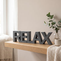 RELAX Schriftzug Deko 3D Buchstaben freistehend, Wohnzimmer Regal Deko Beton-Optik, Geschenk Einzug Wellness Badezimmer, modern