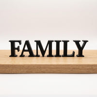 FAMILY Schriftzug 3D Buchstaben freistehend, Wohnzimmer Wohndeko schwarz, Familienschild personalisierbar Wunschname, Geschenk Familie