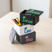 Aufbewahrungsbox personalisiert 3D Druck | Box mit Namen Deko | Stapelbare Aufbewahrung | Personalisierte Box Geschenk Organizer