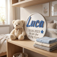 Geburtstafel personalisiert 3D Druck | Türschild Baby Geburtsdaten | Namensschild rund Geburt | Babygeschenk Geburt Deko Name