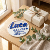 Geburtstafel personalisiert 3D Druck | Türschild Baby Geburtsdaten | Namensschild rund Geburt | Babygeschenk Geburt Deko Name