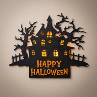 Gruselhaus-Türschild „Happy Halloween“