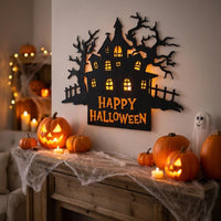 Gruselhaus-Türschild „Happy Halloween“