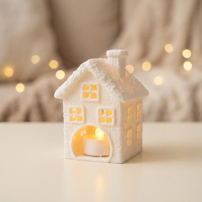 Lichthaus 3D Druck | Winterdeko mit LED Teelicht | Beleuchtetes Deko Haus | Winter Weihnachtsdeko Geschenk Stimmungslicht