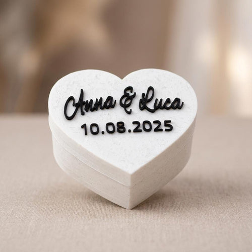 Ringbox Herzform personalisiert | Verlobungsring Box Datum | Heiratsantrag Schmuckbox 3D Druck | Hochzeitsgeschenk Ring