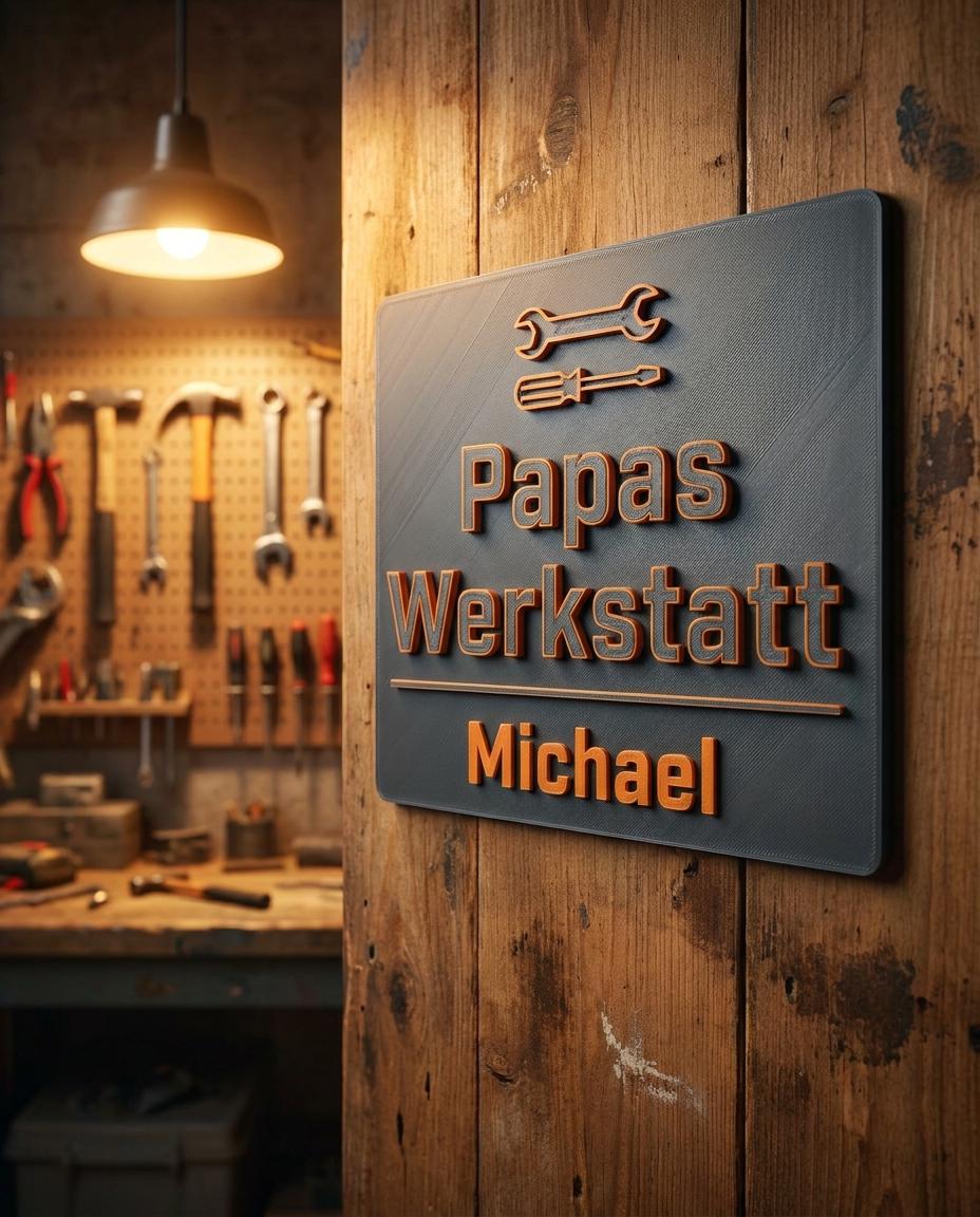 Vatertag Geschenk personalisiert, Papas Werkstatt Schild mit Namen
