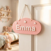 Türschild Kinderzimmer personalisiert mit Namen, Geschenk zur Geburt, Taufgeschenk, Namensschild Kind, Babyzimmer Deko Wolke mit Sternen