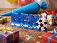 Schulkind 2026 Schild mit Name personalisiert | Einschulung Geschenk Junge Mädchen | Fußball Deko Schulanfang | 3D Druck Namensschild