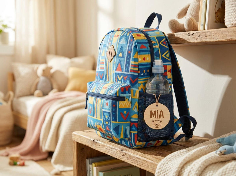 Kita Anhänger Trinkflasche personalisiert Name | Namensanhänger Kunststoff Ranzen Kindergarten | Einschulung Geschenk | UV Druck Tiermotiv