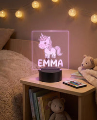 Personalisierte 3D LED Nachtlampe mit Name | Kinder Nachtlicht Einhorn Dino Stern | Geschenk Geburt Taufe | 16 Farben Fernbedienung