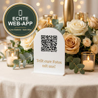 QR Code Aufsteller Hochzeit 3D Druck personalisiert | Gäste Fotoalbum live | Set für alle Tische | mit Namen und Datum