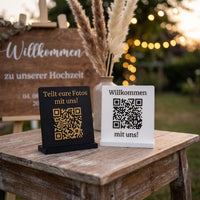 QR Code Aufsteller Hochzeit 3D Druck personalisiert | Gäste Fotoalbum live | Set für alle Tische | mit Namen und Datum