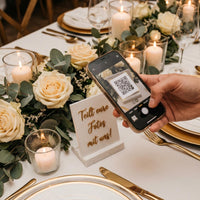 QR Code Aufsteller Hochzeit 3D Druck personalisiert | Gäste Fotoalbum live | Set für alle Tische | mit Namen und Datum