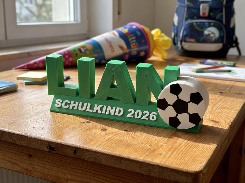 Schulkind 2026 Schild mit Name personalisiert | Einschulung Geschenk Junge Mädchen | Fußball Deko Schulanfang | 3D Druck Namensschild