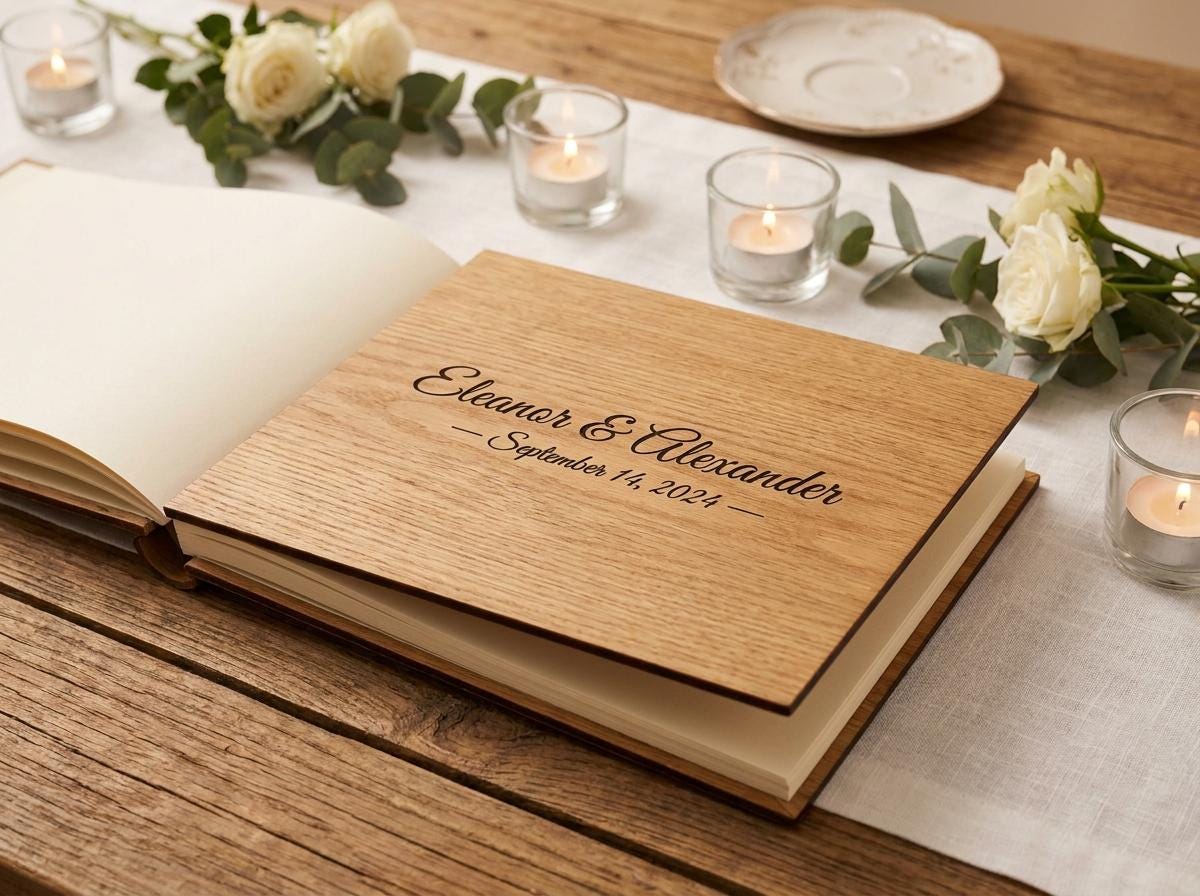 Hochzeits Gästebuch personalisiert mit Namen und Datum | Rustikales Gästebuch Hochzeit Verlobung | UV Druck Geschenk Brautpaar