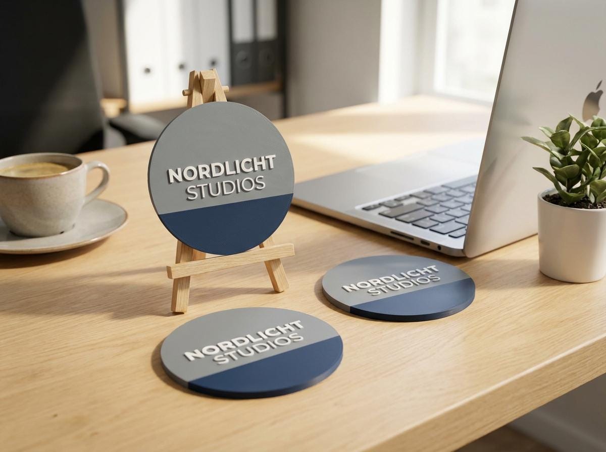 Firmenlogo Untersetzer personalisiert | Werbegeschenk Business 3D Druck | Kundengeschenk Firma UV-Druck | Büro Merch Mitarbeiter Geschenk