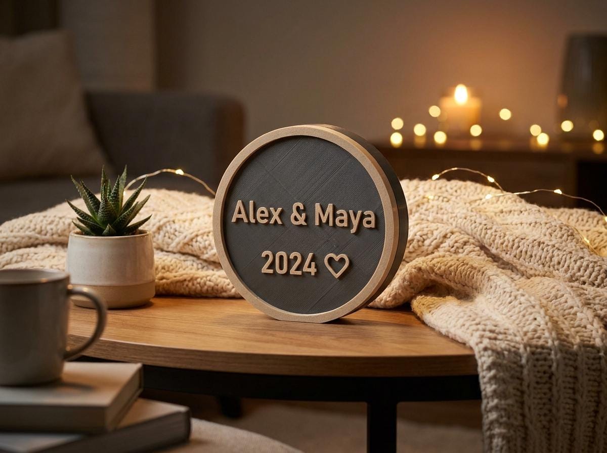 Partner Namensschild personalisiert rund | Jahrestag Geschenk Paar Seit Jahr | Valentinstag Hochzeit | 3D Druck
