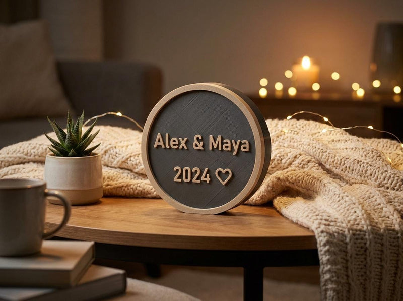 Partner Namensschild personalisiert rund | Jahrestag Geschenk Paar Seit Jahr | Valentinstag Hochzeit | 3D Druck