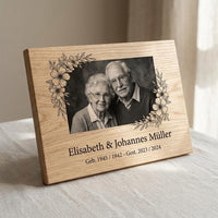 Gedenktafel mit Foto personalisiert | Trauergeschenk Andenken Holz | UV-Druck Foto auf Holz | Kondolenz Erinnerungsstück mit Ständer