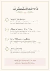 QR Code Aufsteller Hochzeit 3D Druck personalisiert | Gäste Fotoalbum live | Set für alle Tische | mit Namen und Datum