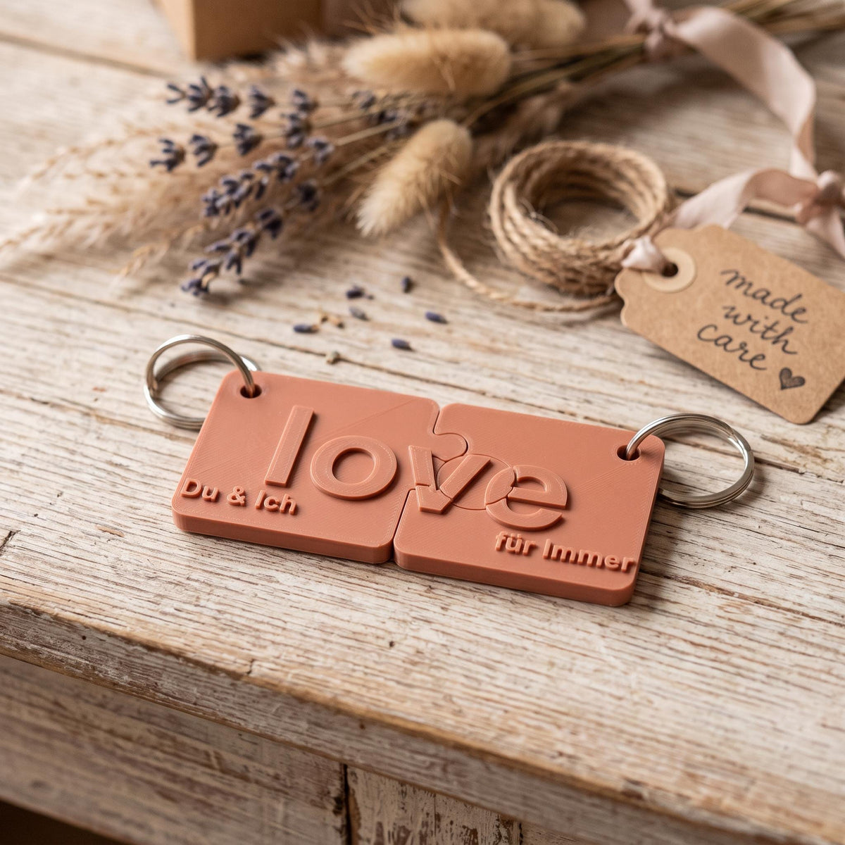 Partner Schluesselanhaenger Puzzle LOVE 2er Set | Personalisiert Wunschtext | Freundschaft Jahrestag Geschenk | 3D Druck