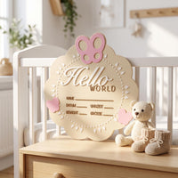 Hello World Geburtsschild Baby | Meilenstein Schild zur Geburt personalisierbar | Tischdeko Taufe Babyparty Mädchen Junge | Rosa Blau