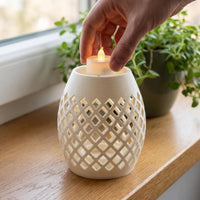 Windlicht Laterne Rautenmuster für LED Teelicht | Tischdeko Garten Balkon Terrasse | Lichtspiel Deko innen außen | 3D Druck Geschenk