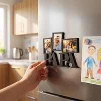 Foto Collage mit Wunschtext personalisiert | 3 Fotos UV Druck | Kühlschrank Magnet Fotogeschenk | Papa Mama Opa Oma | Vatertag Geschenk