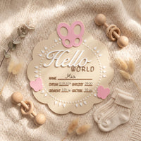 Hello World Geburtsschild Baby | Meilenstein Schild zur Geburt personalisierbar | Tischdeko Taufe Babyparty Mädchen Junge | Rosa Blau