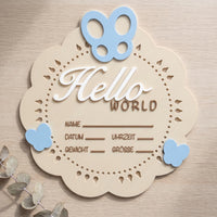 Hello World Geburtsschild Baby | Meilenstein Schild zur Geburt personalisierbar | Tischdeko Taufe Babyparty Mädchen Junge | Rosa Blau
