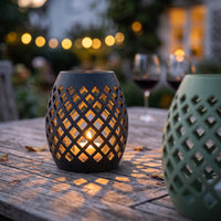 Windlicht Laterne Rautenmuster für LED Teelicht | Tischdeko Garten Balkon Terrasse | Lichtspiel Deko innen außen | 3D Druck Geschenk