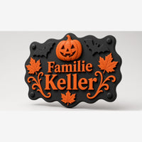 Halloween Familienschild personalisiert mit Namen – 3D gedrucktes Türschild mit Kürbis – Bild 3