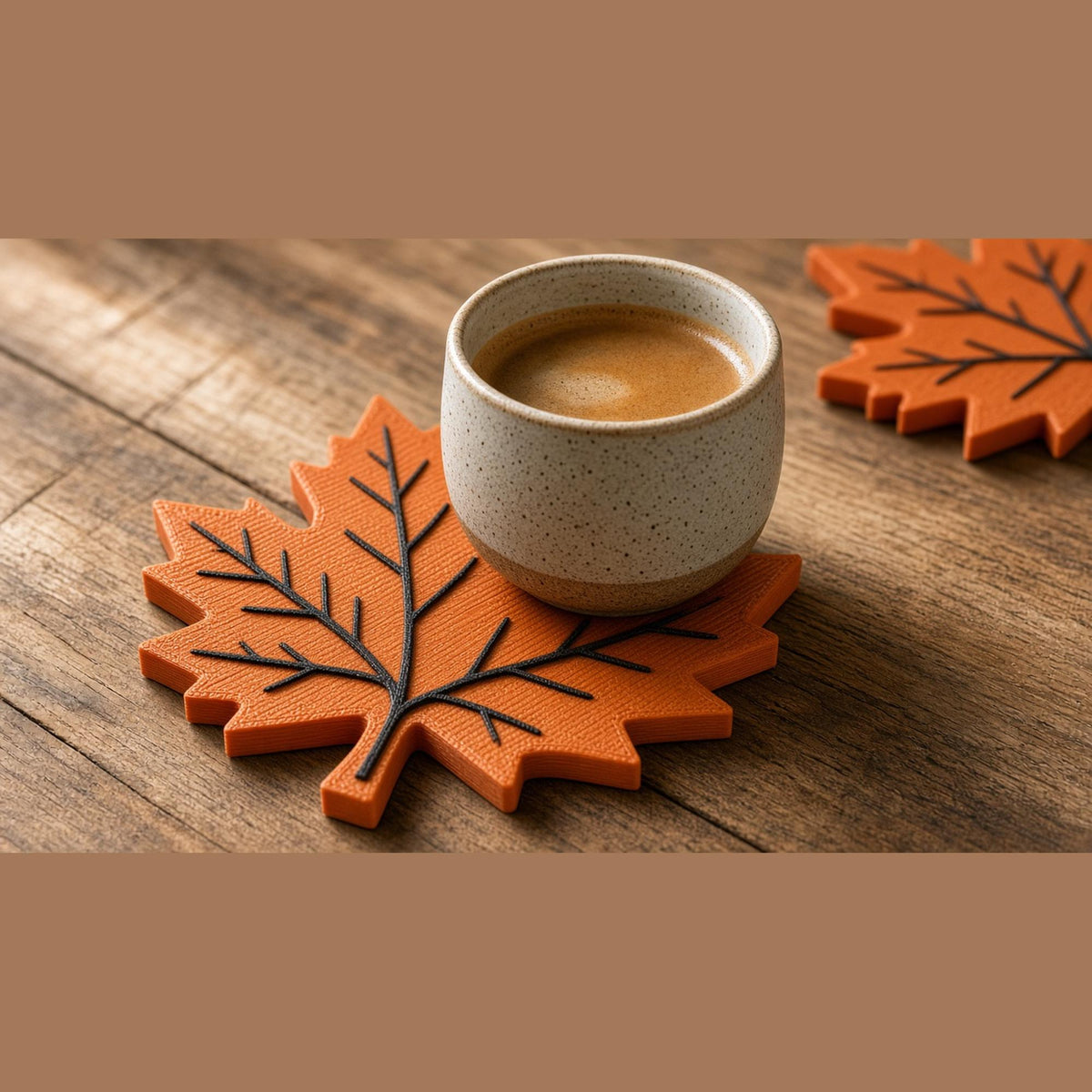 Blatt-Untersetzer 4er-Set 3D Druck | Ahorn Untersetzer orange | Glasuntersetzer Herbst | Tischdeko Küche