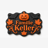 Halloween Familienschild personalisiert mit Namen – 3D gedrucktes Türschild mit Kürbis – Bild 2