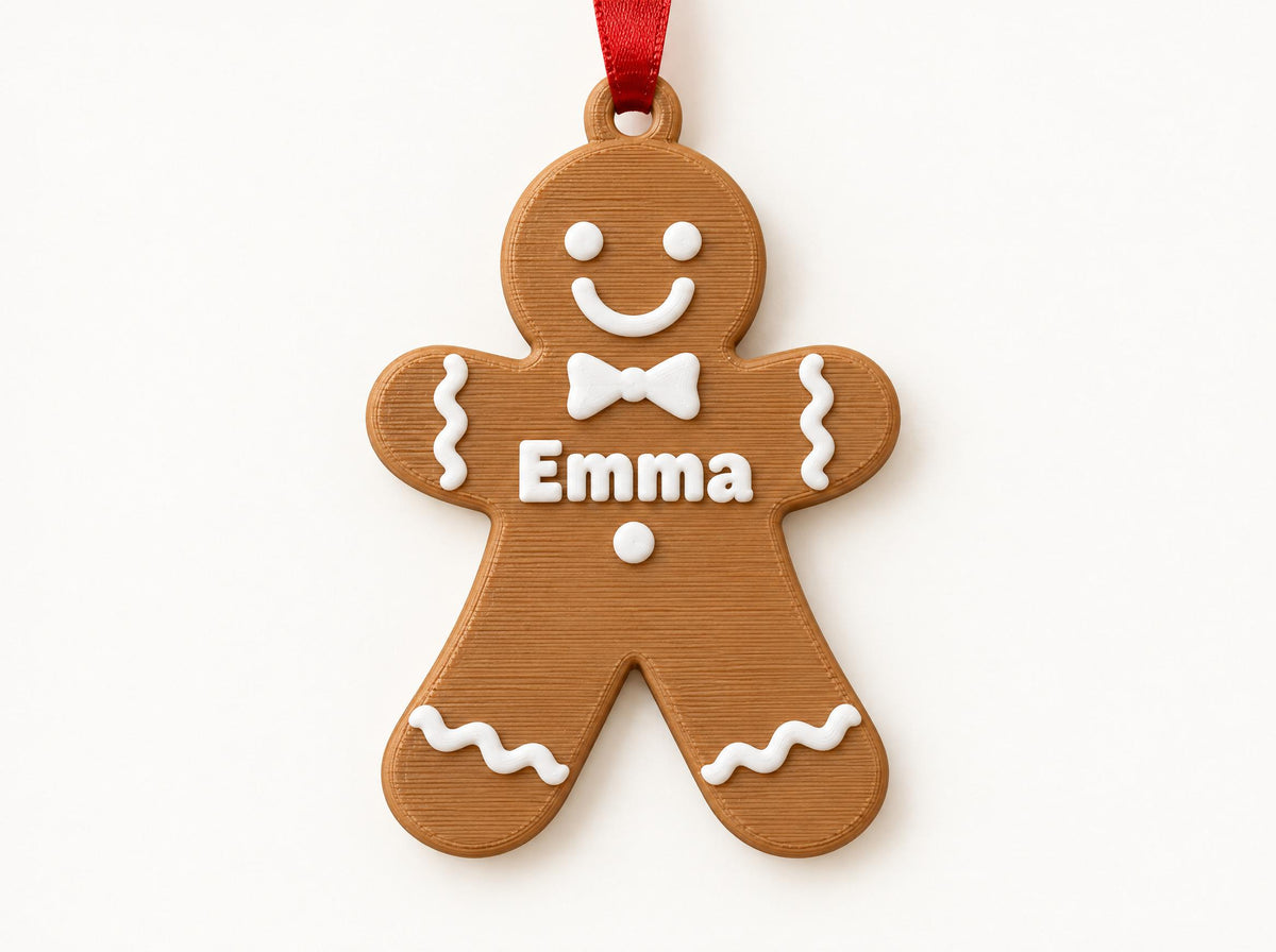 Lebkuchenmann Anhänger mit Namen | Personalisierter Christbaumschmuck | Geschenkanhänger Weihnachten | 3D Druck Lebkuchen Ornament