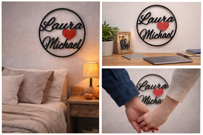 Personalisiertes Türschild – Ring mit zwei Namen & Herz-Design